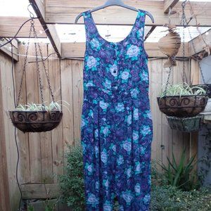 Navy blue flowered romper w/ side pockets